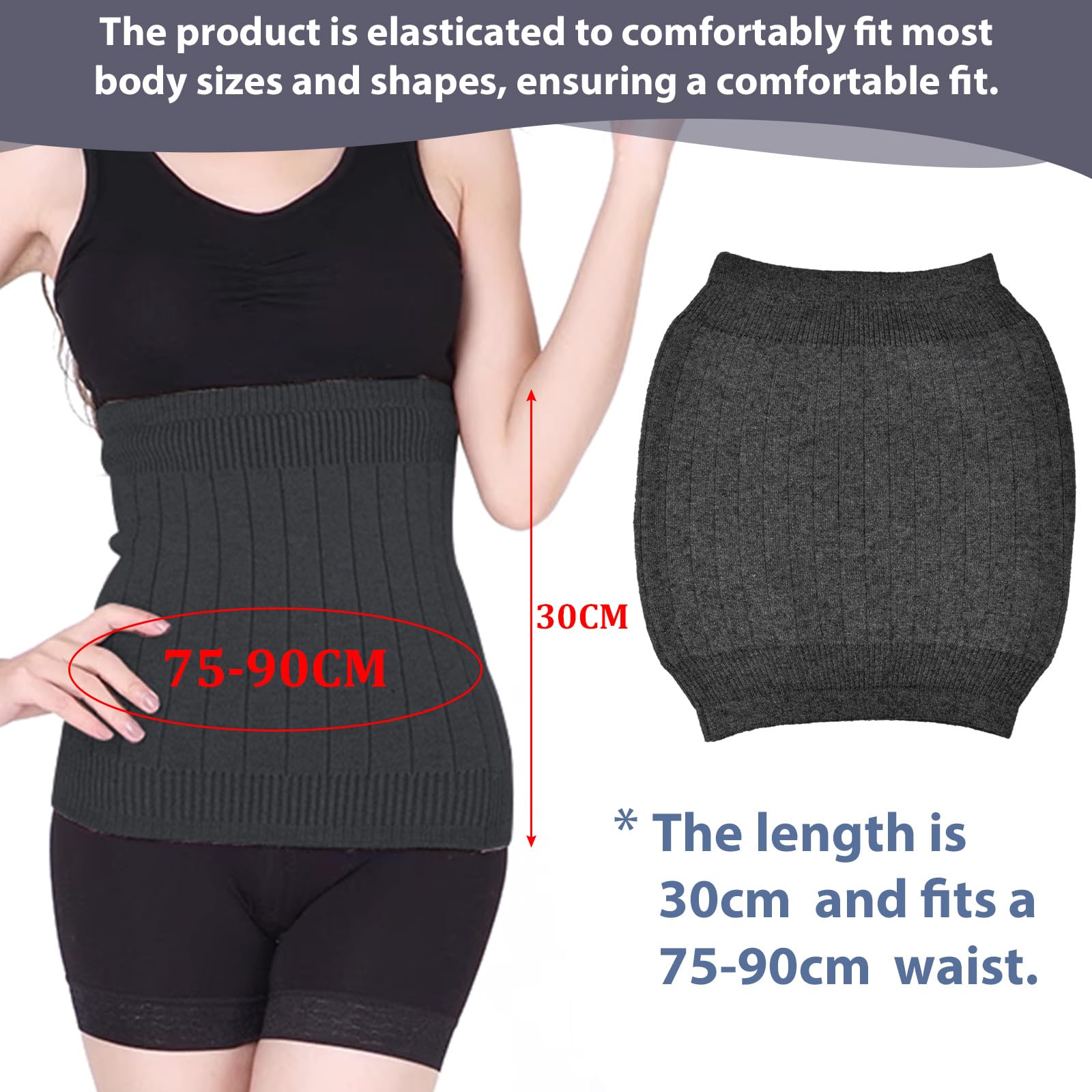 NAROSEBE Unisex Calentador de Cintura Faja Lumbar Calentador de Cintura de Cachemira Cinturón Lumbar Mujer Cinturón Invierno Calentado de Lana Cinturón de Punto (Gris oscuro)