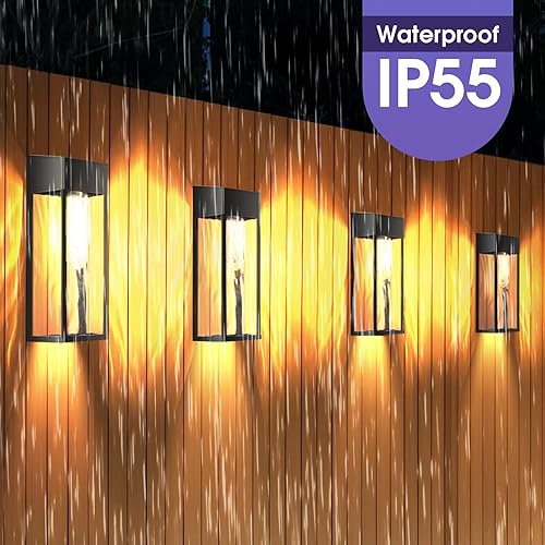 Miniatura 3 de Luces solares para valla al aire libre, paquete de 4 luces solares impermeables para pared de cubierta con lámpara de tungsteno, iluminación