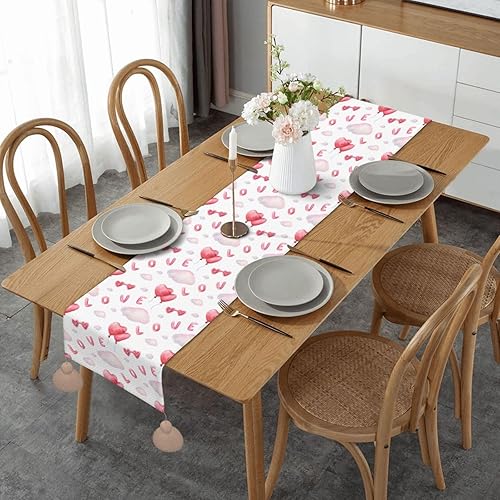 Globos rosados en forma de corazón, nubes, camino de mesa de Navidad, decoración de mesa de comedor, decoración de Navidad, decoración de interiores