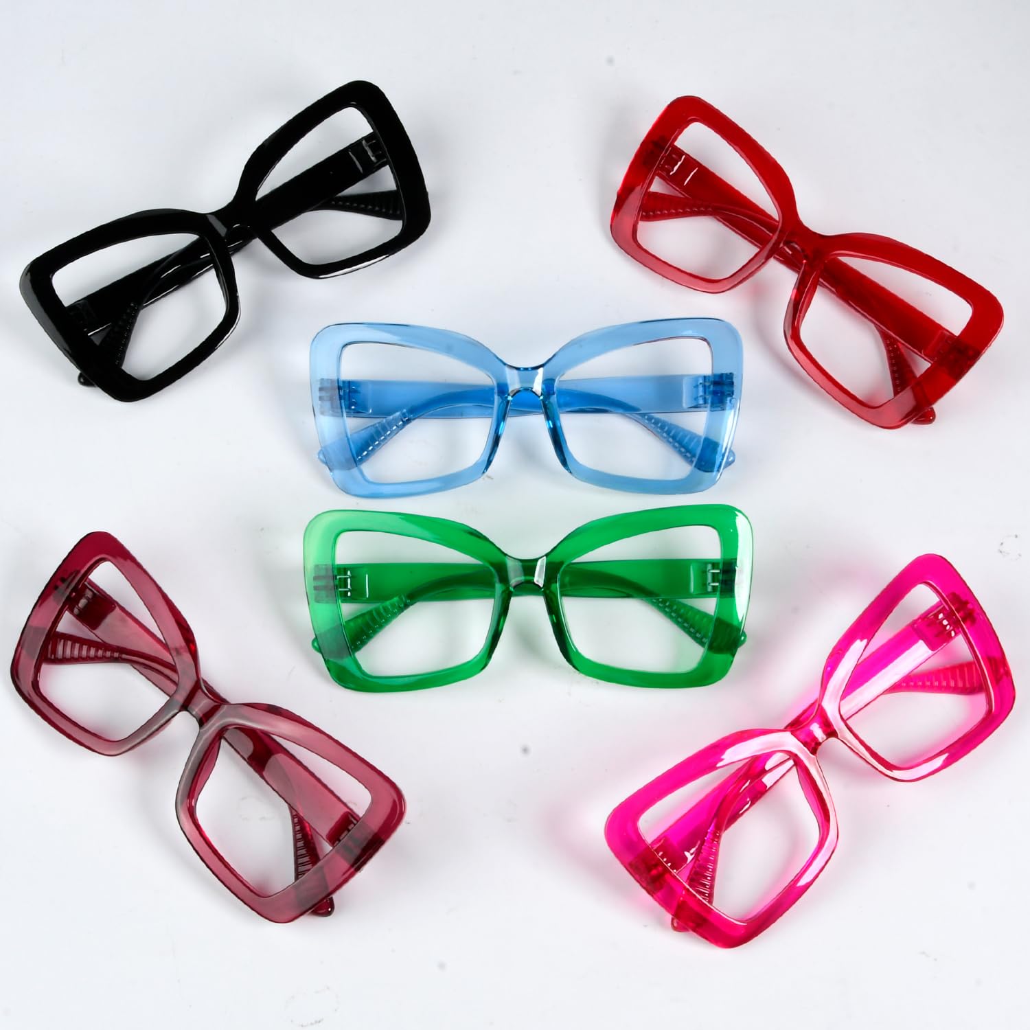 Eyekepper Metalless Screwless Spring Hinge Reading Glasses for Women - 6 Pack Oversize Butterfly Ladies Readers +2.00