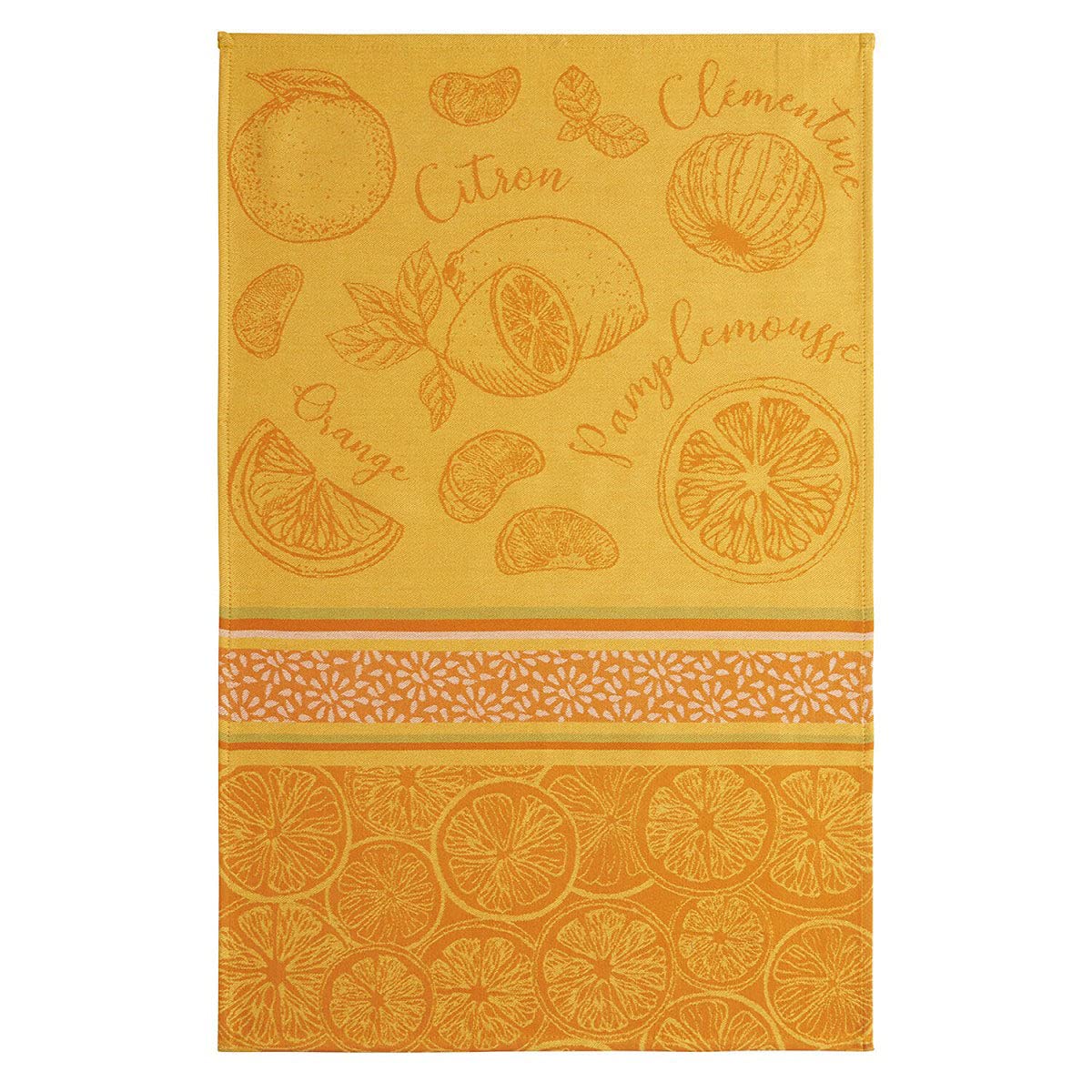 Coucke French Cotton Jacquard Towel, Les Argrumes (Citrus Fruit), 20-Inches by 30-Inches, Orange and Yellow