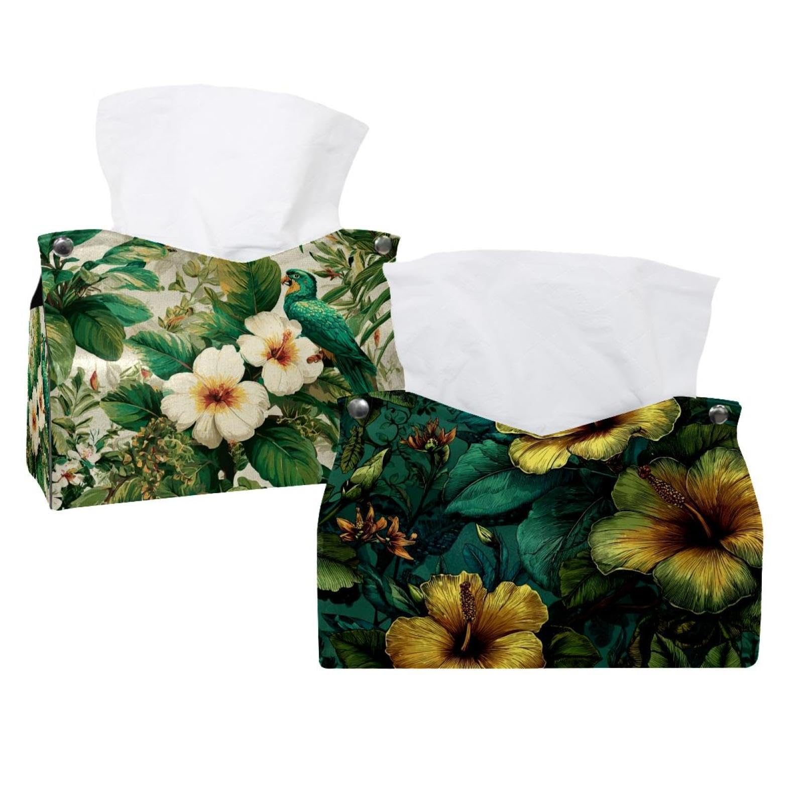 Boîte à mouchoirs en cuir vert Aloha Tropical pour voiture table basse et comptoir de bain