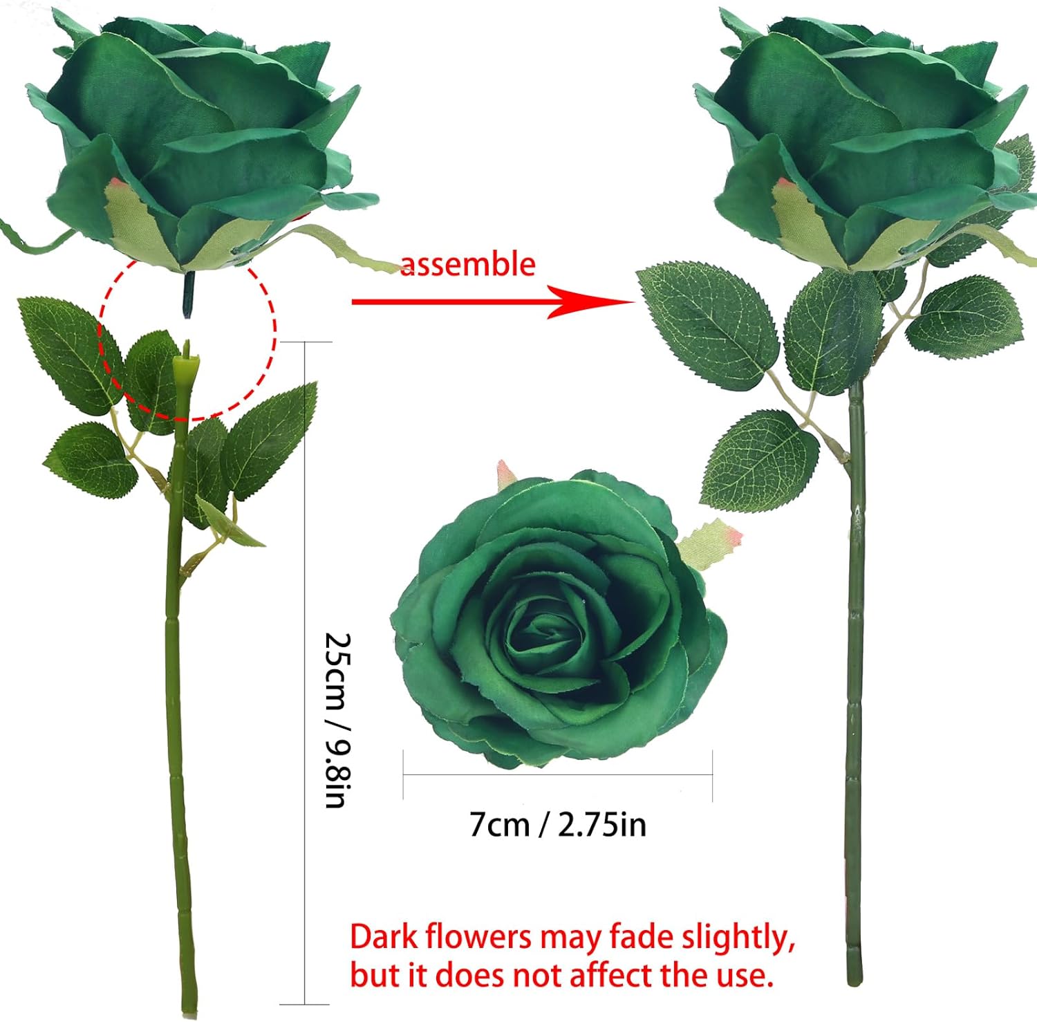 Felice Arts 12 Pack Green Artificial Roses Emerald Green Flowers with Stems Silk Roses Fake Flowers Bouquet for Christmas St Patricks Day Wedding Centerpiece Table Vase Home Kitchen Party DIY Decor - Image 2
