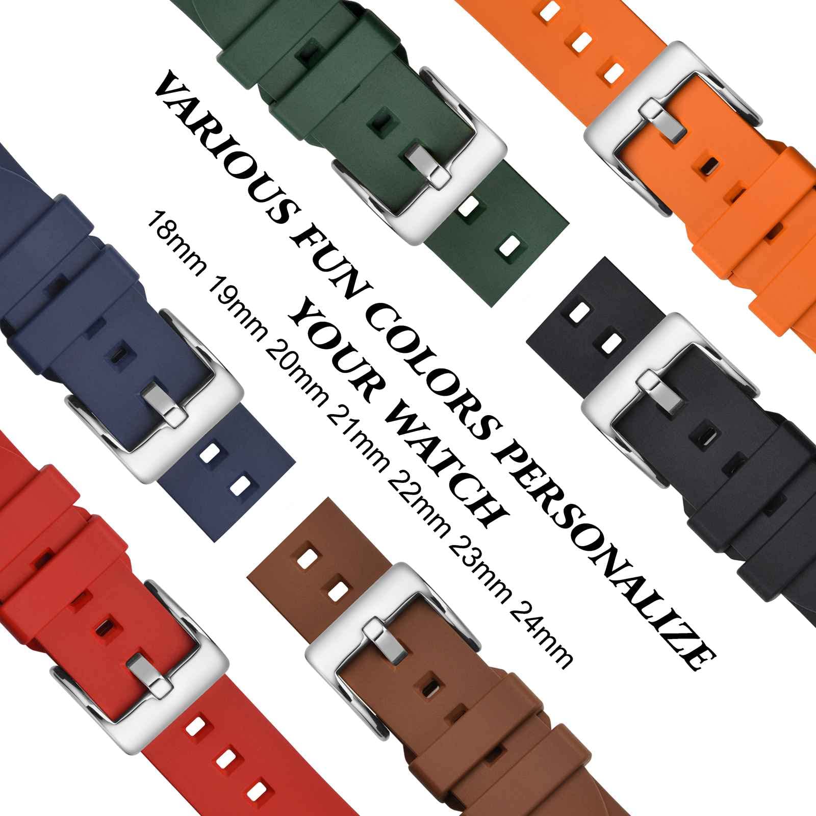 ANNEFIT Bracelet en Caoutchouc Fluoré 18mm 19mm 20mm 21mm 22mm 23mm 24mm, Bracelets de Montres à Libération Rapide