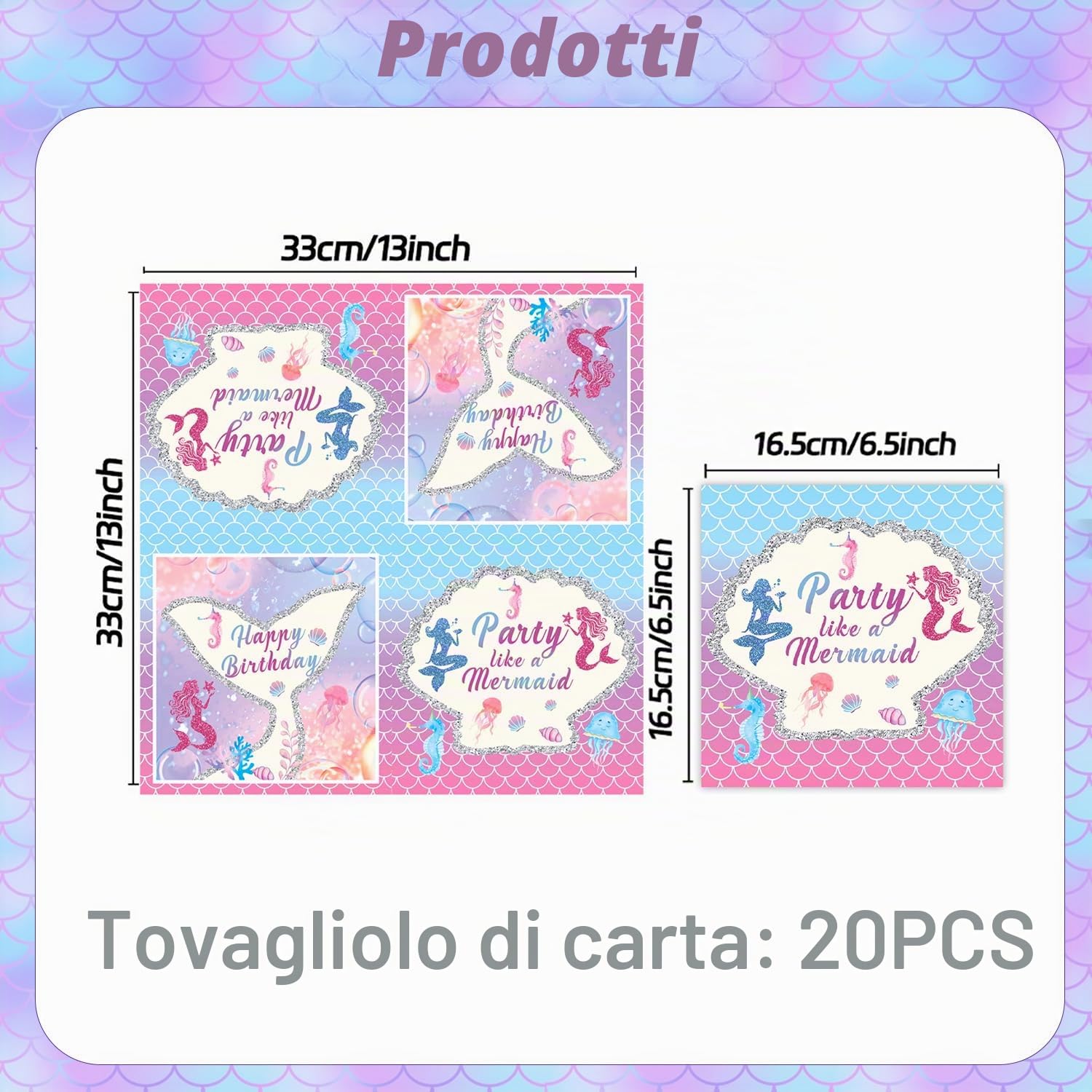 Set di 61 stoviglie per 20 ospiti, accessori per feste di compleanno, decorazione da tavolo a sirena, piatti, tazze, tovaglioli, tovaglioli