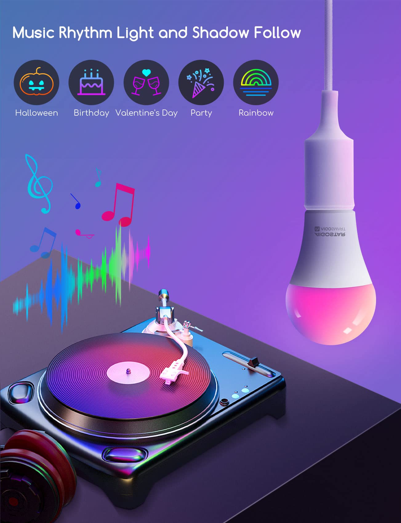 Aigostar Bombilla Inteligente E27 WiFi LED RGB 9W 806LM Regulable (2700K-6500K), Compatible con Alexa y Google Home, Sincronización con Música, Conexión Rápida, 6 Uds