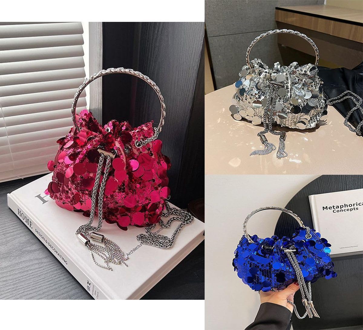Bolso de noche con lentejuelas, mini bandolera, bolso de mano para mujer, bolso de noche, bolso de noche, bolso de mano para boda, fiesta, cubo