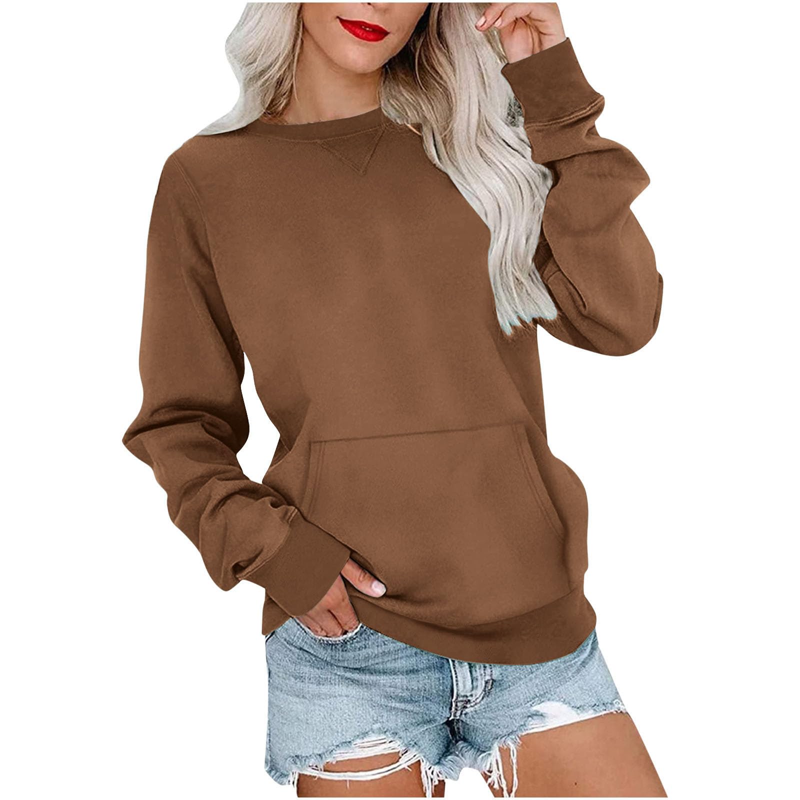 Felpa Donna Girocollo Senza Cappuccio Cotone Oversize Casual Sweatshirt | maglione oversize, a maniche lunghe, scollo rotondo, morbido cotone, senza cappuccio, loose fit, abbinamento facile