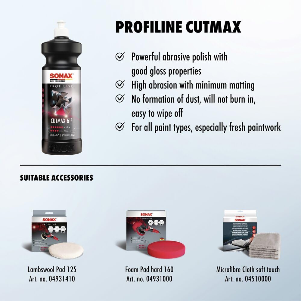 SONAX PROFILINE Cutmax (1 litr) – wysokowydajny lakier ścierny do lakierów wyblakłych i porysowanych. Bez silikonu | nr artykułu 02463000