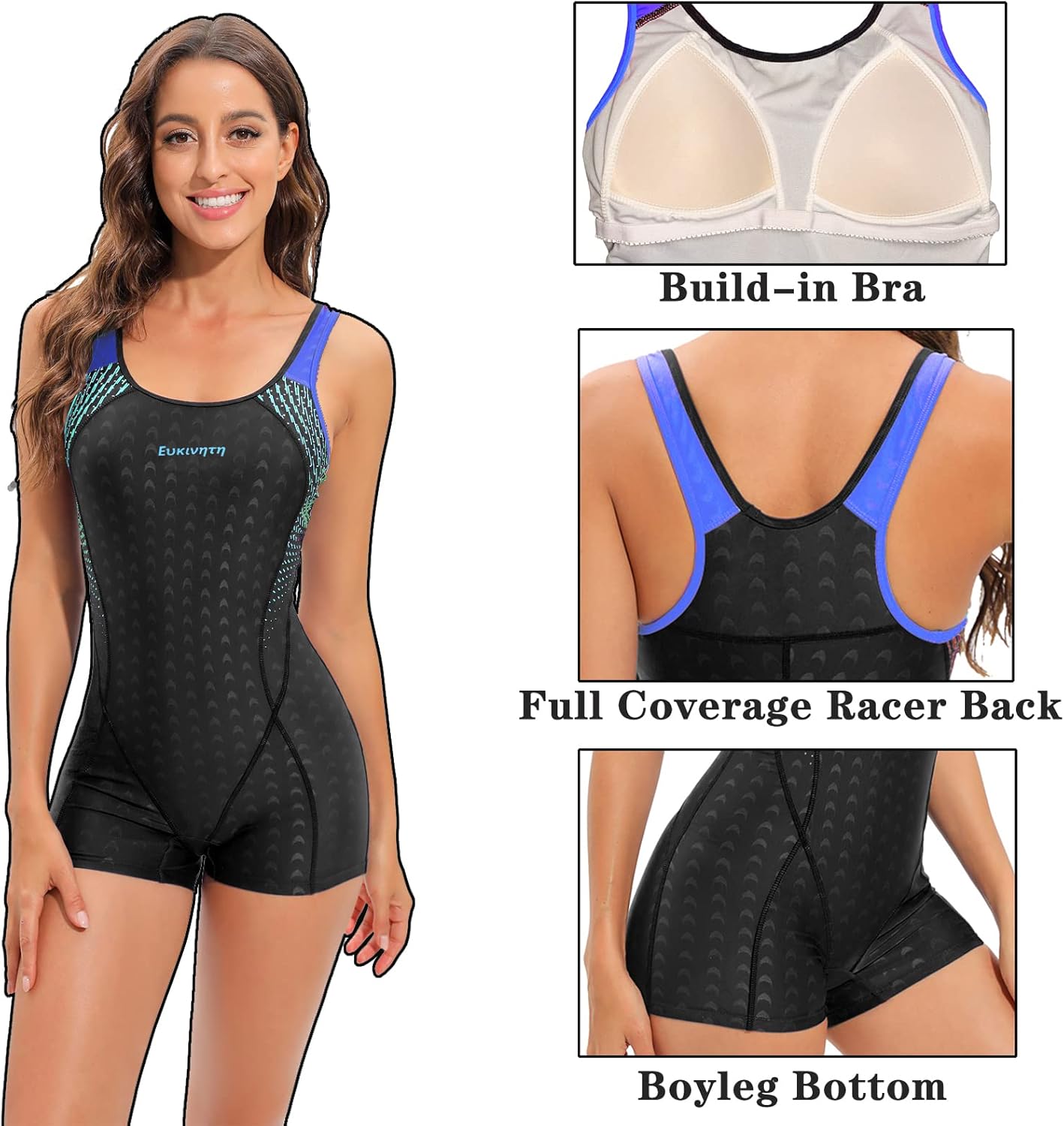 Womens Boyleg One Piece Swimsuit Athletic Swimwear Training Bathing Suit