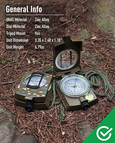 Miniatura 9 de Eyeskey Multifunctional Tactical Survival Military Compass with Lanyard  Pouch  Waterproof  Impact Resistant  Lensatic Sighting Compass for Hiking