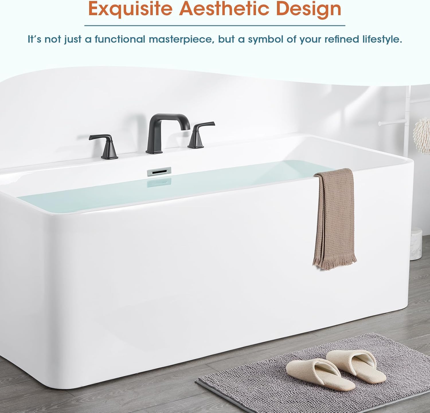 Bathtub Faucet Set 3 Hole, Matte Black Roman Bathtub Faucet, High Flow Deck Mount Tub Faucet, Widespread Garden Tub Faucet 2-Handle with Hot & Cold Supply Lines