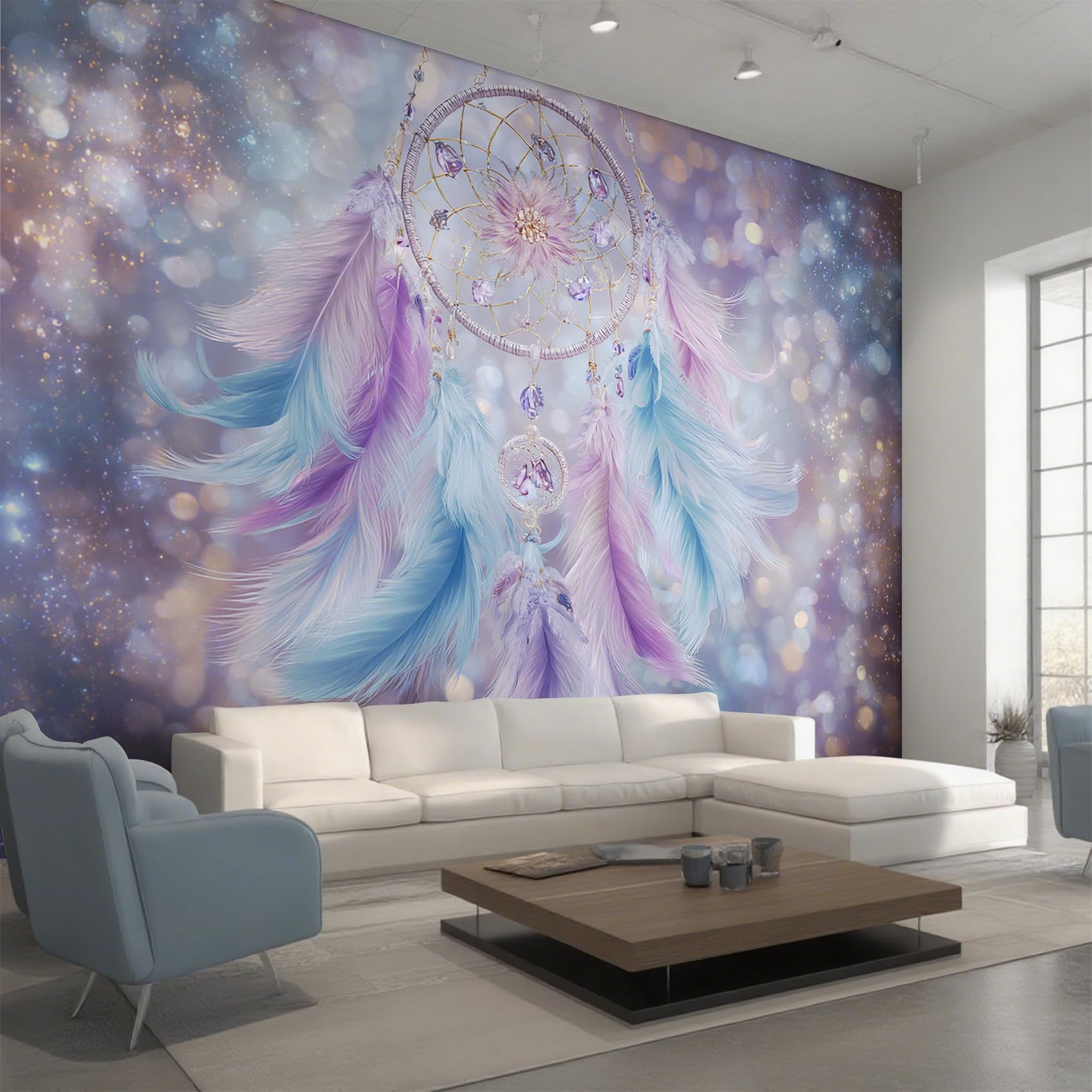 Generisch Vlies Fototapete Traumfänger 400x280 cm, Tapete Lila Tapeten Vliestapete Wohnzimmer Bohemian Dreamcatcher Schlafzimmer Wandtapete Ornamente Mustertapete W&62