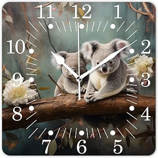 Square Wall Clock Quiet 10 Inch Battery Operated Home/Office/Kitchen Clock,Australia Baby Koala Bear and Mom Style