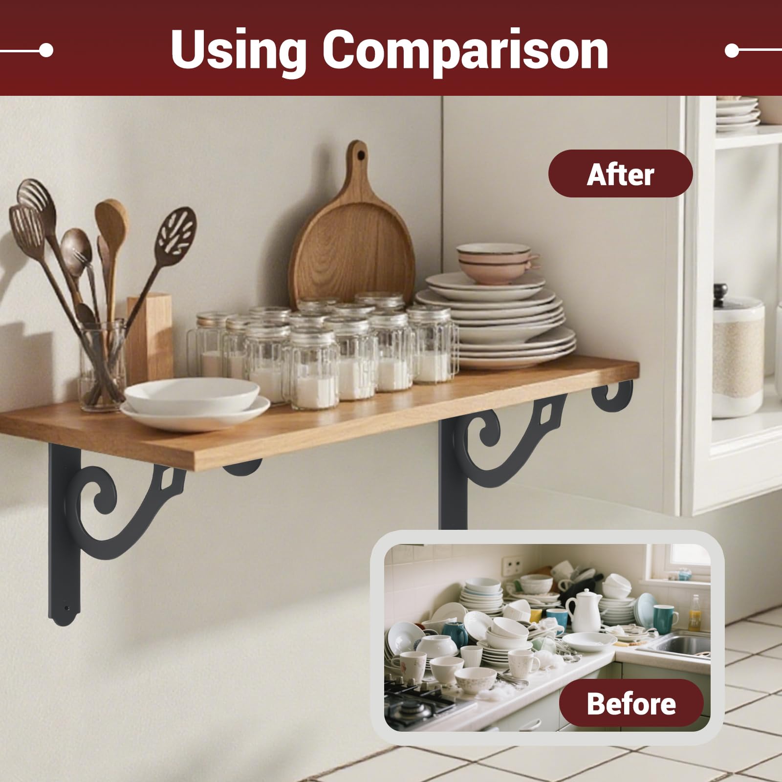 HOME MASTER HARDWARE Paquete de 10 soportes decorativos para estante flotante de 8 pulgadas para montar en la pared para estanterías abiertas en forma de L, soporte de esquina de metal de hierro