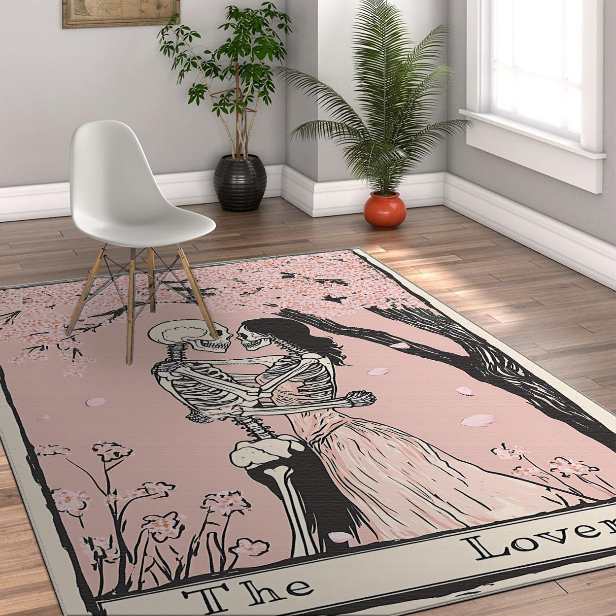 Tapis poils bas baisers gothiques 80x150cm rose et noir