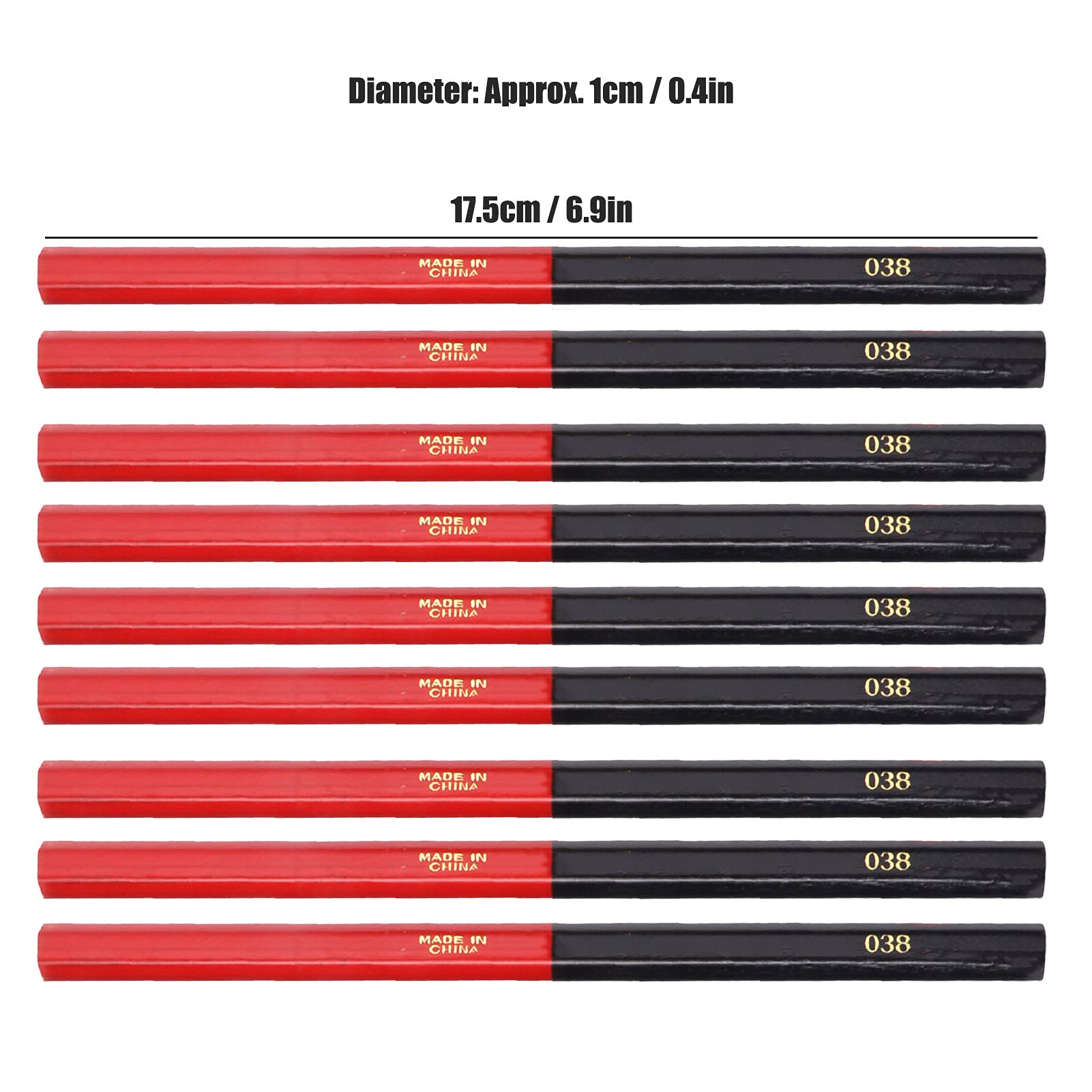 Hilitand 9Pcs Red and Blue Carpenters Pencils Set, 2‑Core Hex 2‑Head Woodworking Mark Pen for Wood, Ceramic Tile, Metal, Glass, Leather, Plastic — Amazon image 2
