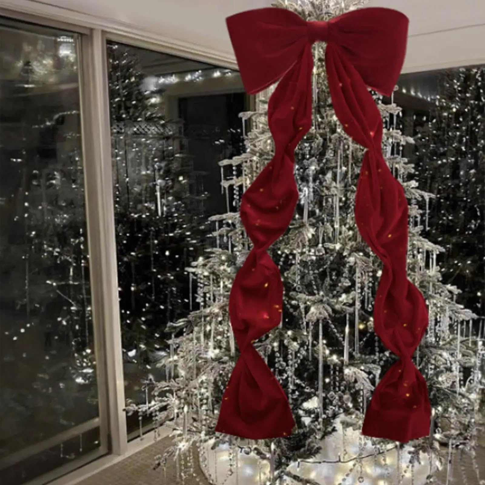 Große Schleifen Große Samt-Baumspitze mit Schleife, Weihnachtsdekoration, großes Band for Tür, Fenster, Hochzeit, Party, Hintergrunddekoration(White)