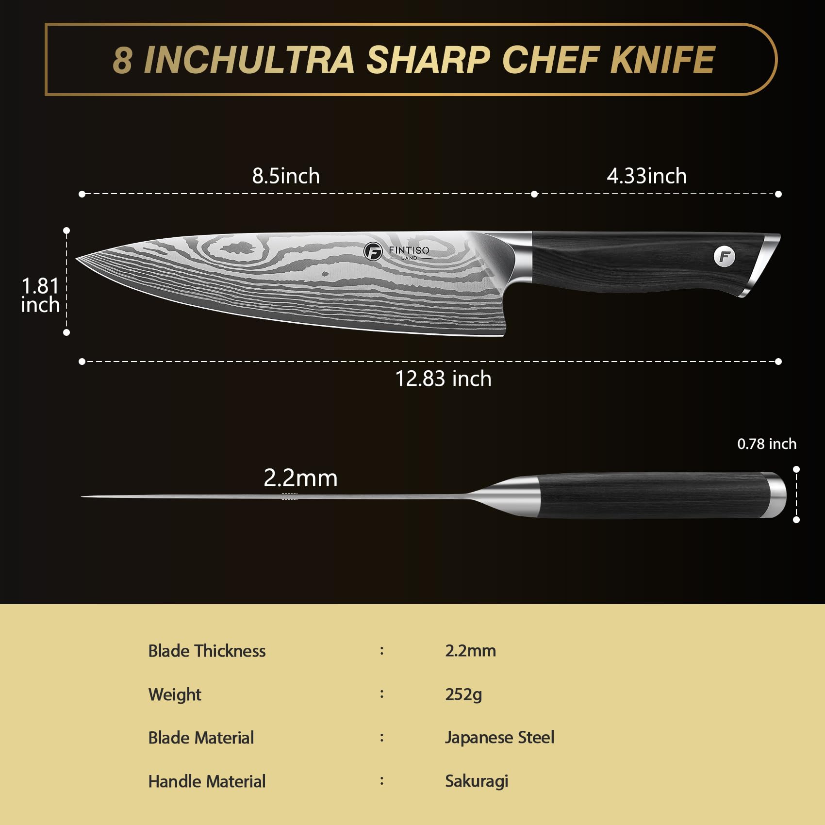 FINTISO 8 Inch Japanese Chef Knife,2026 New Upgrade Kitchen Knife High CarbonJapanese Powder Steel Kitchen Knife with Ergonomic Sakuragi Handle Chef Knives Set — Amazon image 2