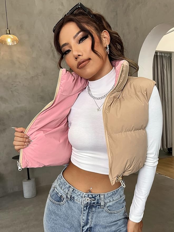 Light pink cropped puffer vest Clearance