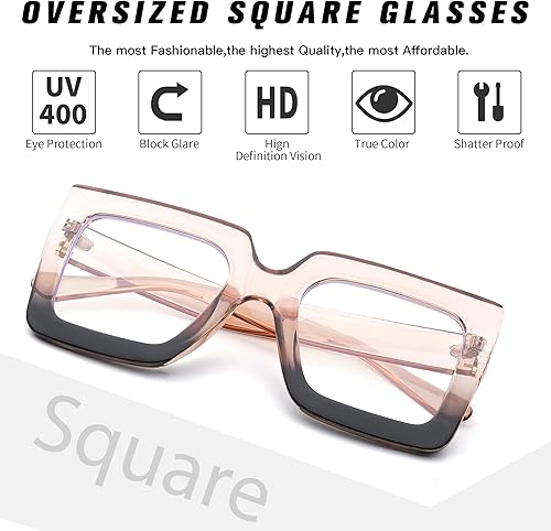 Miniatura 4 de Gafas de luz azul de gran tamaño para mujer, gafas de marco cuadrado grande, gafas transparentes de computadora sin receta..