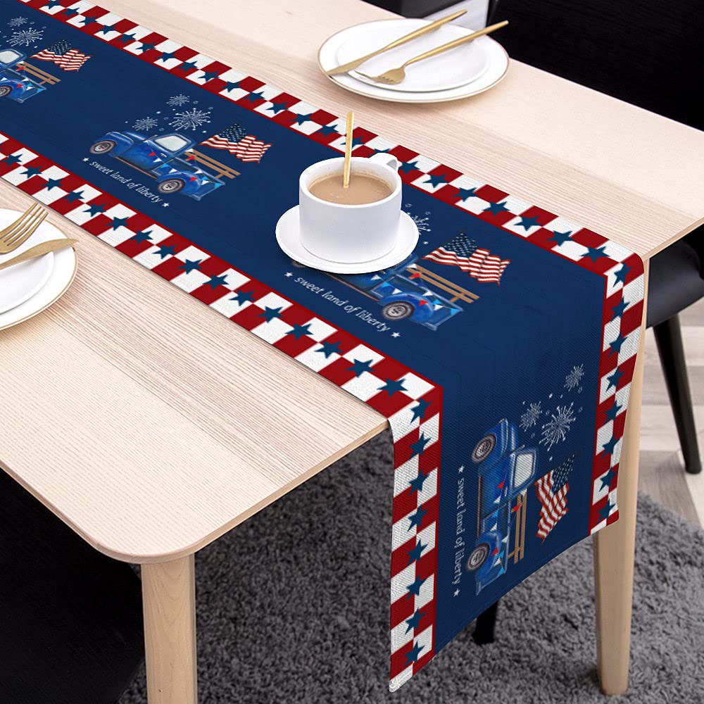 Tapetes Para Mesa,Camino De Mesa De Arpillera, Rojo, Blanco, A Cuadros, Azul , Con Diseño De Camión, Camino De Mesa, Mantel Impermeable Para Mesa De Comedor De Navidad , Decoración Navideña, 3