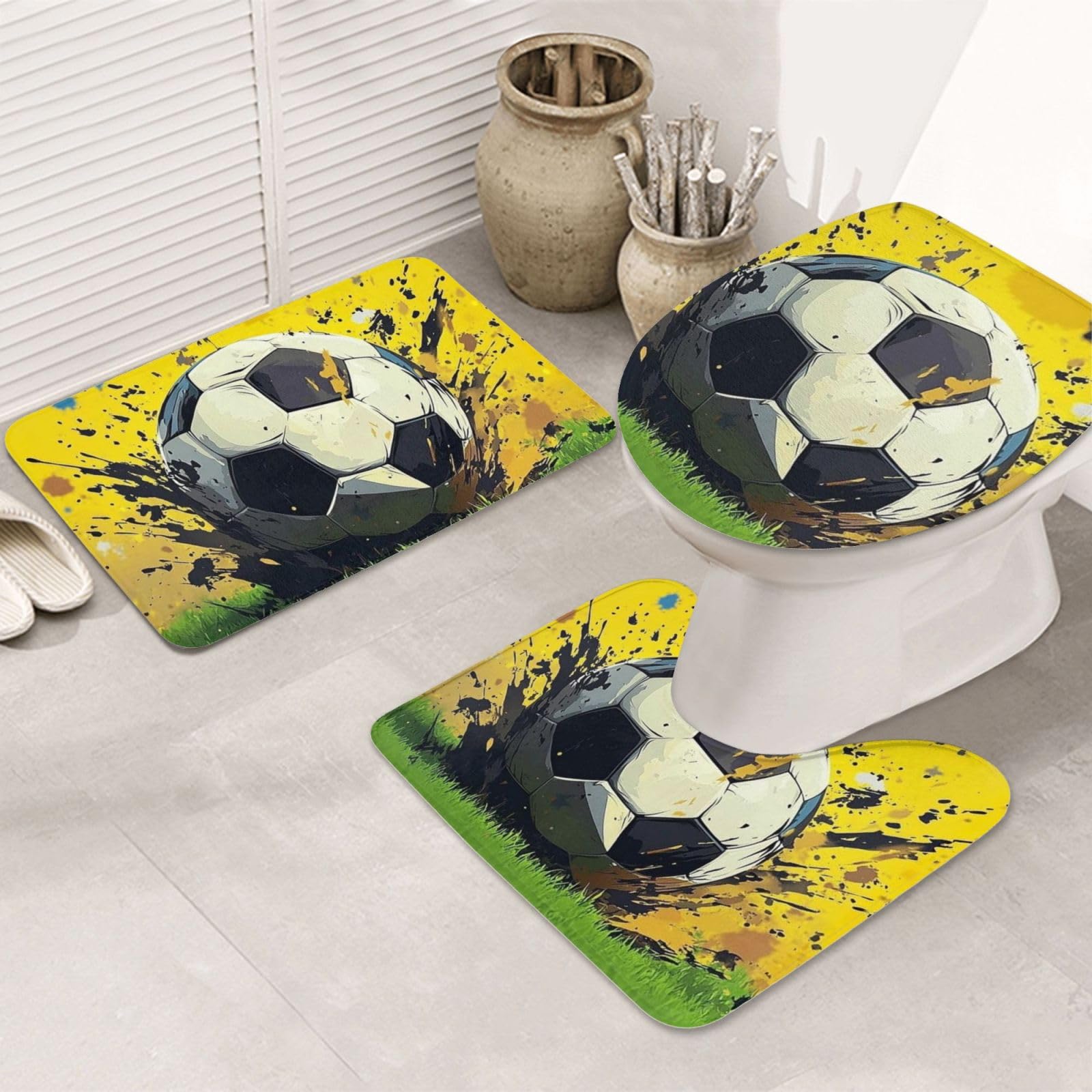 Alfombrilla de baño de fútbol de 3 piezas lavable a máquina y con base antideslizante de seguridad