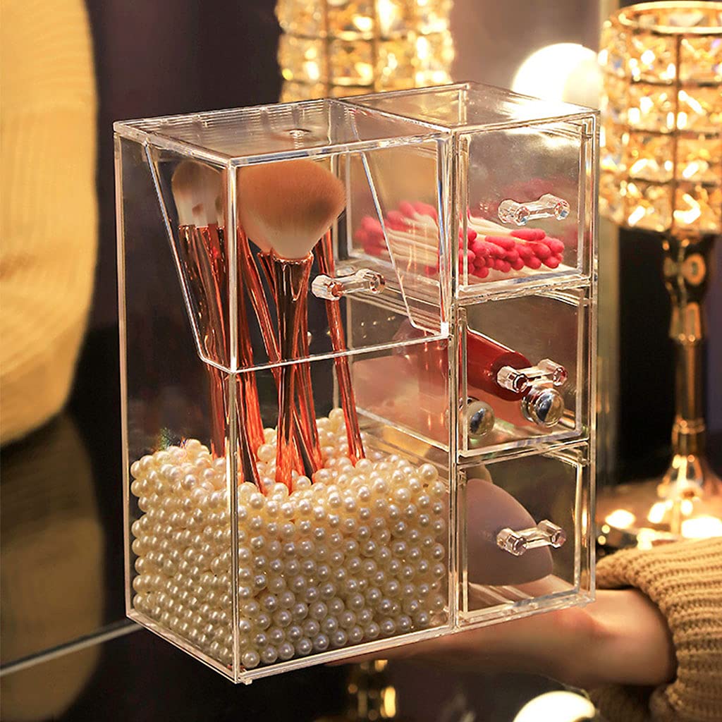 Porta pennelli Trucco Copertura Antipolvere Organizer in Acrilico Trasparente Perla Senza cassetto