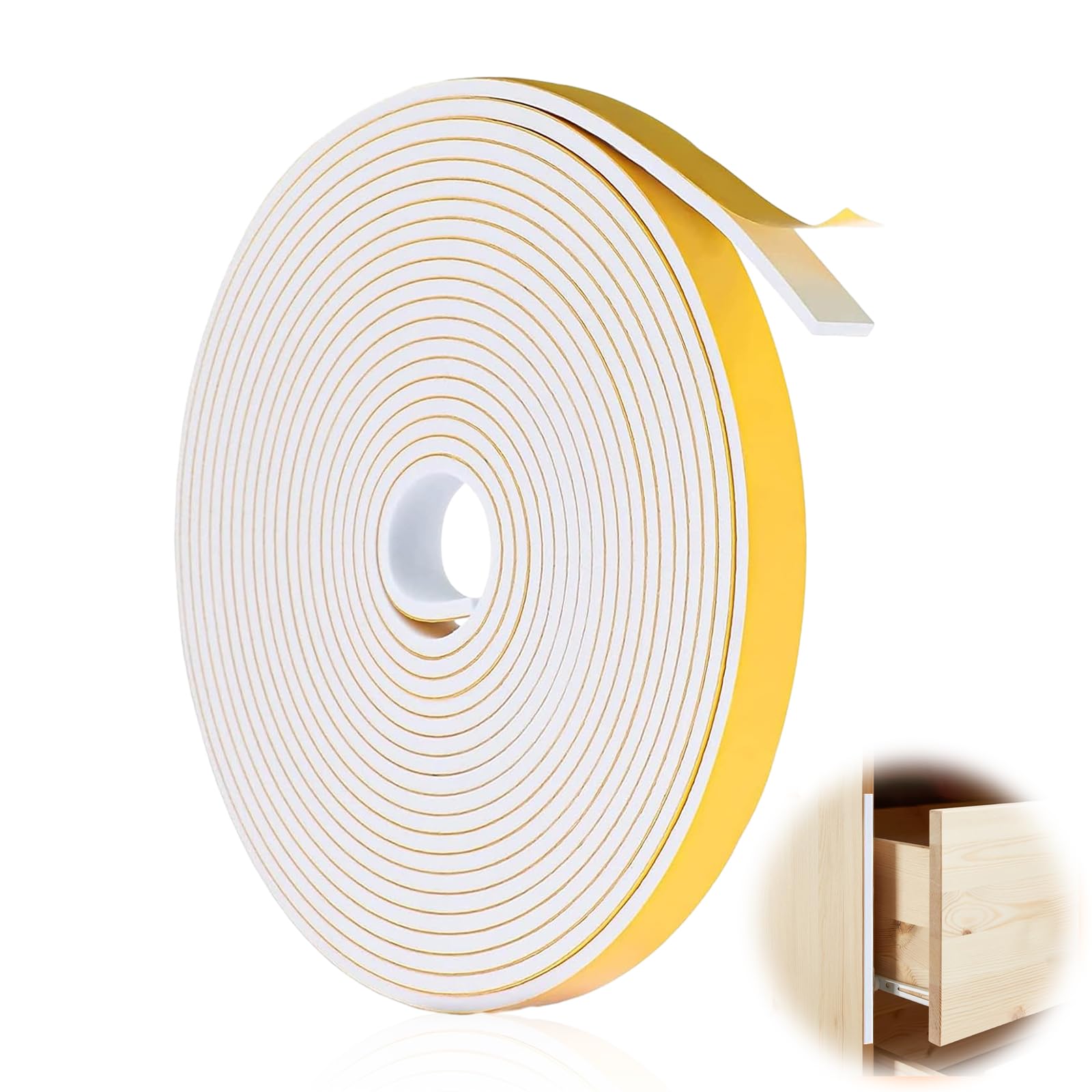 Window Draft Excluder Tape Foam Rubber Seal Tape Self Adhesive Foam Tape Waterproof Foam Seal Strip Door Window Seal White Colour Weather Stripping Tape (6 x 3 mm/ 6 Meter Long)