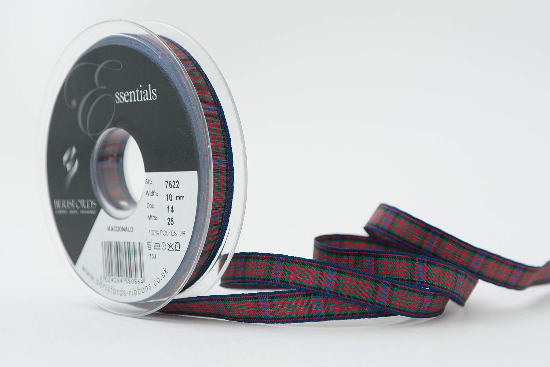 Berisfords Polyester Tartan Ribbon, Macdonald, 10 mm