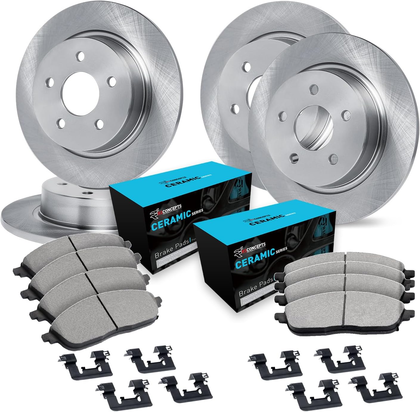 R1 Concepts Front and Rear Brake Kit For 1968-1971 Mercedes-Benz 280S, 280SL, 1968-1970 Mercedes-Benz 280SE, 280SEL| Blank Brake Rotors| Ceramic Brake Pads and Rotors Kit| Hardware included