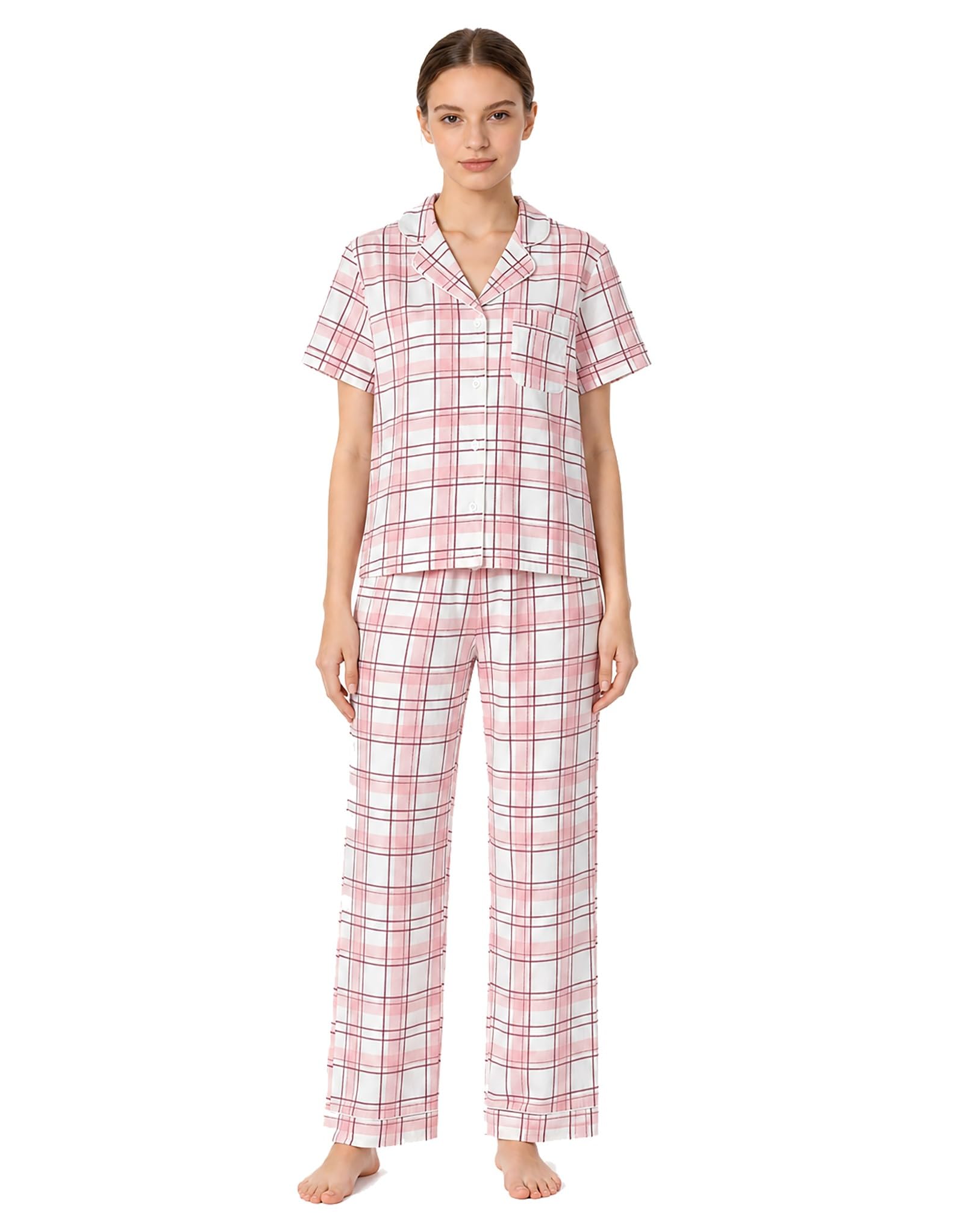 NAP BOUND 100% Cotton Women's Pajama Sets Short Sleeve Button Down Soft Pjs 2 Piece Lounge Set with Pocket Nightwear XS-XXL