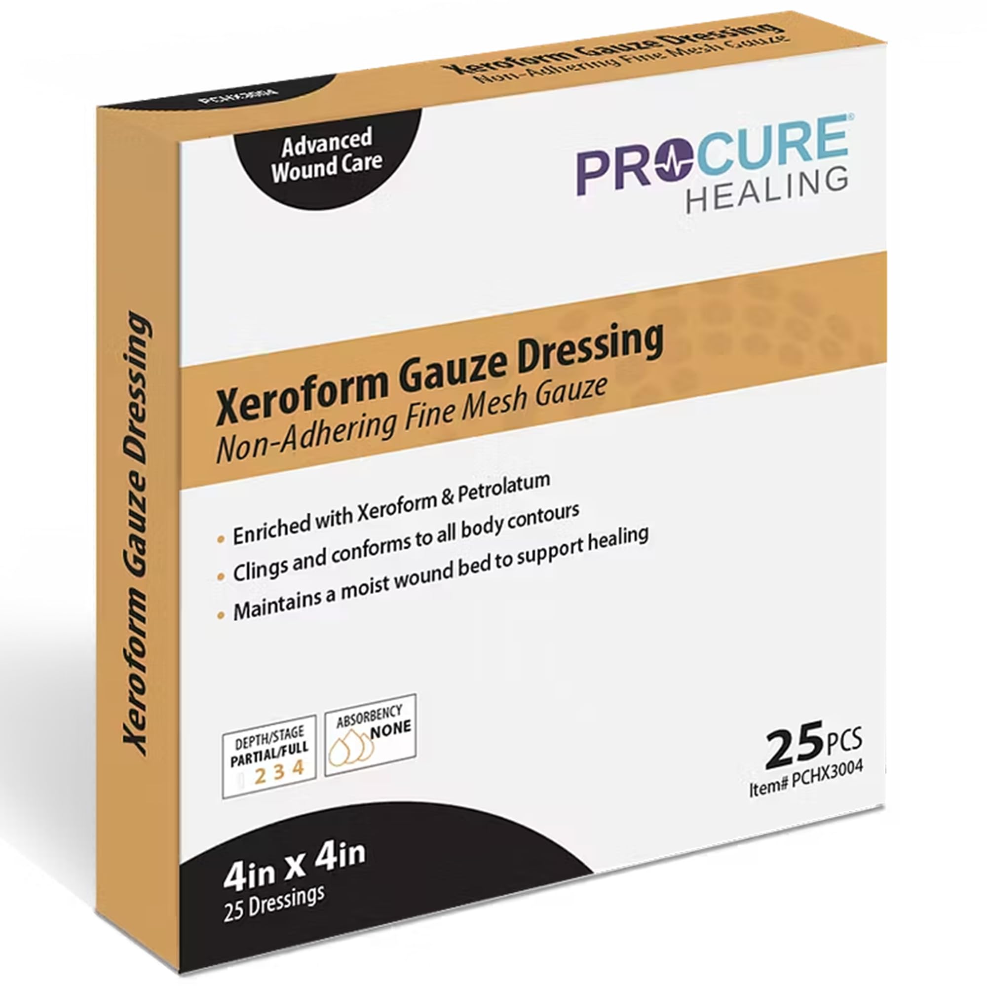 ProCure Healing Xeroform Petrolatum Dressing, 4"x 4" - 25 per Box