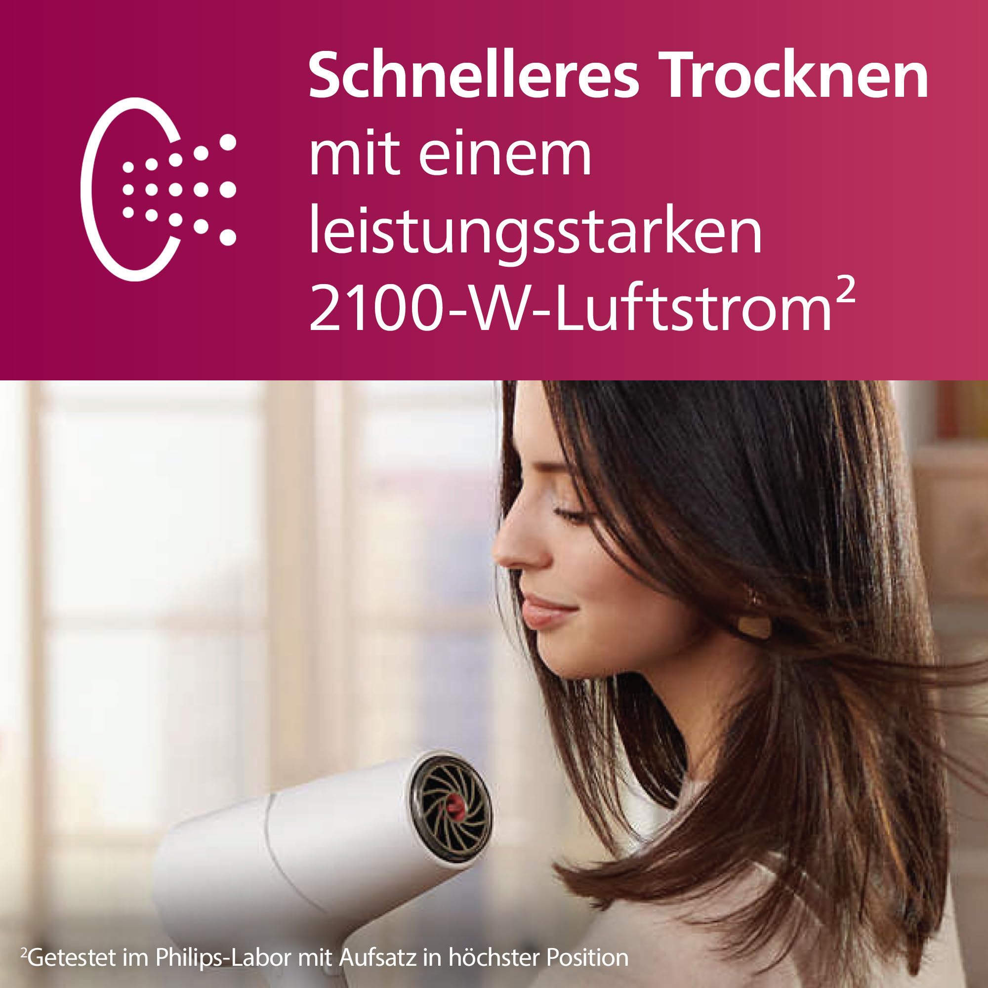 Philips Haartrockner 5000 Series, ThermoShield Technologie, Ionisierungsfunktion, 2.100 W, Weiß, mit Stylingdüse und Volumendiffusor, Modell BHD500/20