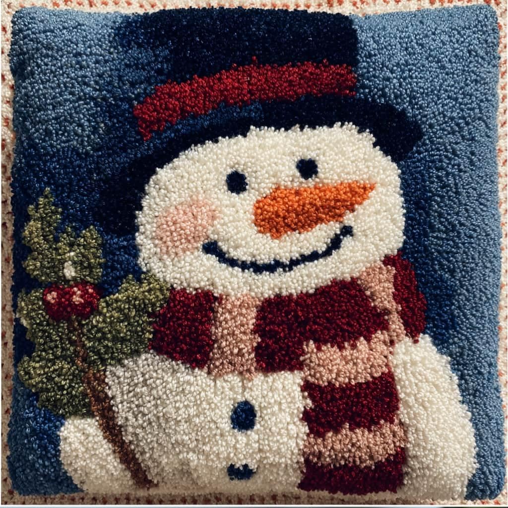 AxiangziK Latch Hook DIY Pillow Kit,Snowman Cushion Cover 43X43Cm