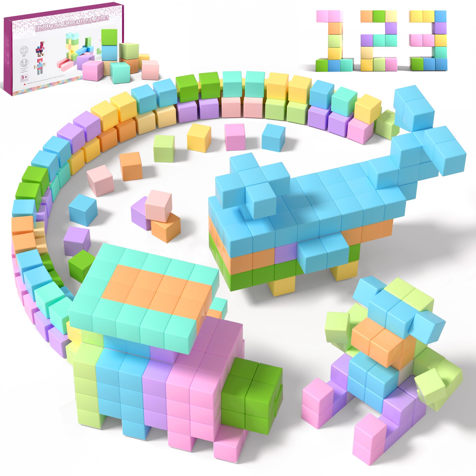 Hazms 60pcs Magnetic Blocks - 1.38 inch Large Magnetic Building Blocks for Toddlers, Colorful Magnetic Cubes Preschool Educational Sensory Toys, Creative Learning Kids Blocks for Boys Girls Aged 3+