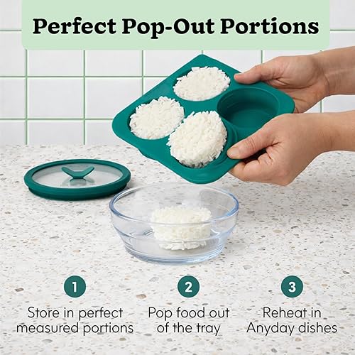 Miniatura 5 de Bandeja de congelador de silicona de 1/2 taza Anyday con tapa de silicona para almacenamiento de alimentos, arroz, caldo, sobras Envase