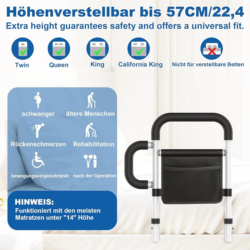 SANEWE Állókerettel Felkeléshez, Ágyhoz Rögzíthető Fogantyú, 160 kg Terhelhetőség, Állítható Magasság