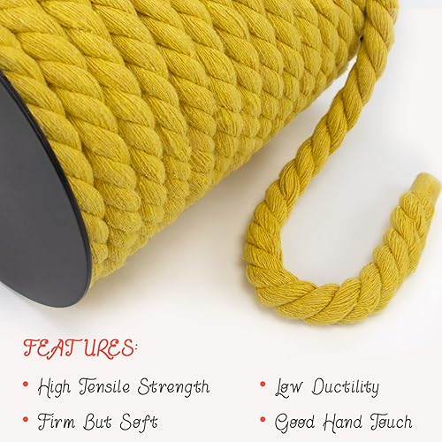 Miniatura 4 de JeogYong Cordón de macramé de 0.394 pulgadas, hilo de cuerda de macramé de algodón natural de 75 pies, cuerda de algodón torcido de 3 hebras, cuerda