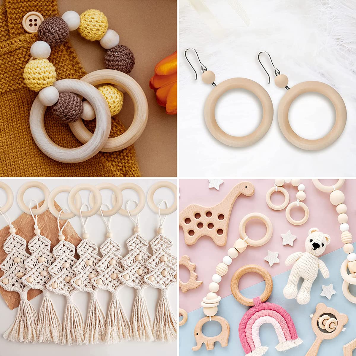 30 Pcs Wooden Ring for Craft, 55mm/2.2inch,Unfinished Natural Wood Circles for Ring Pendant Connectors,Jewelry Making,Macrame Decor DIY Craft