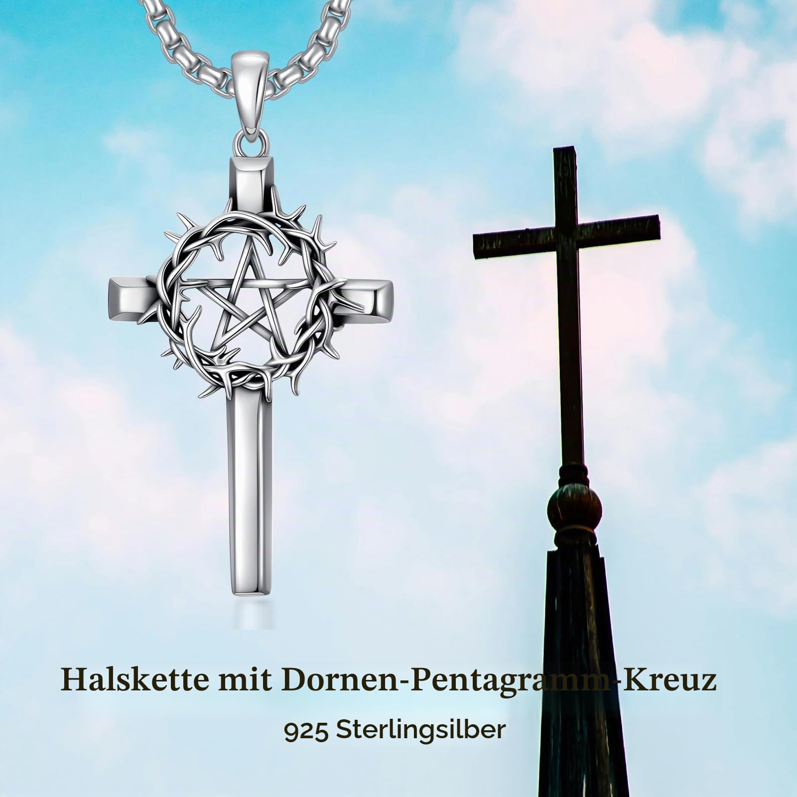 Kreuz Halskette für Herren 925er Sterlingsilber Kruzifix Anhänger christlicher Kreuzschmuck für Männer und Frauen