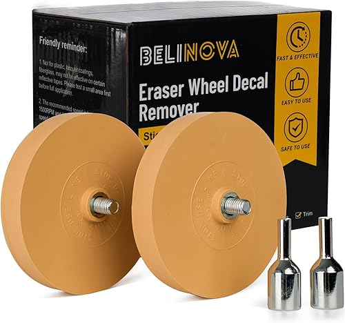 Miniatura 9 de Paquete de 2 borradores de calcomanías para rueda, removedor de adhesivo de rueda con adaptador, rueda de goma de 4 pulgadas para taladro, cinta