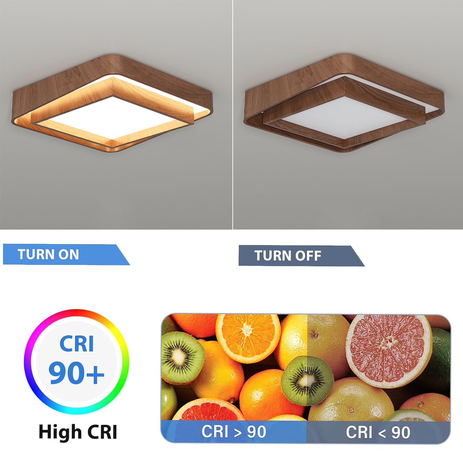 Lámpara Techo LED Metal Con Panel Cuadrado, Imitación Madera.