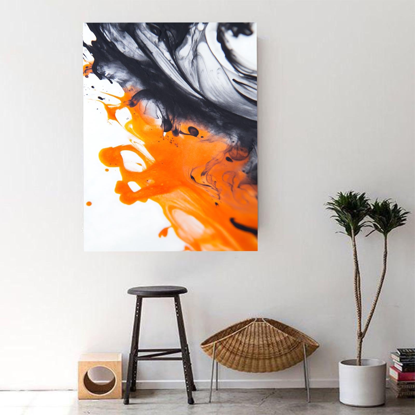 Nowoczesny tusz na płótnie, sztuka i sztuka ścienna, obrazy żółte i czarne, plakat druk do domu, sypialni, biura, dekoracja gotowa do zawieszenia, 70 x 100 cm, rama wewnętrzna