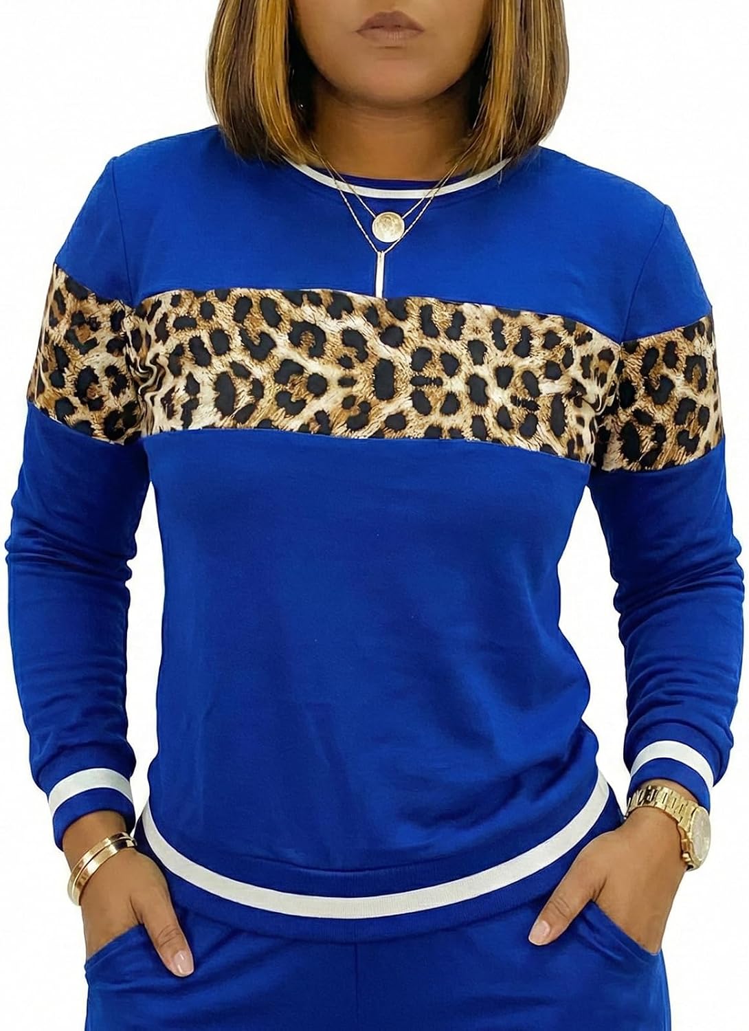 Alunzoem Womens Casual 2 Piece Outfits, Leopard Print Long Sleeve Top Pants Set Tracksuits image 4