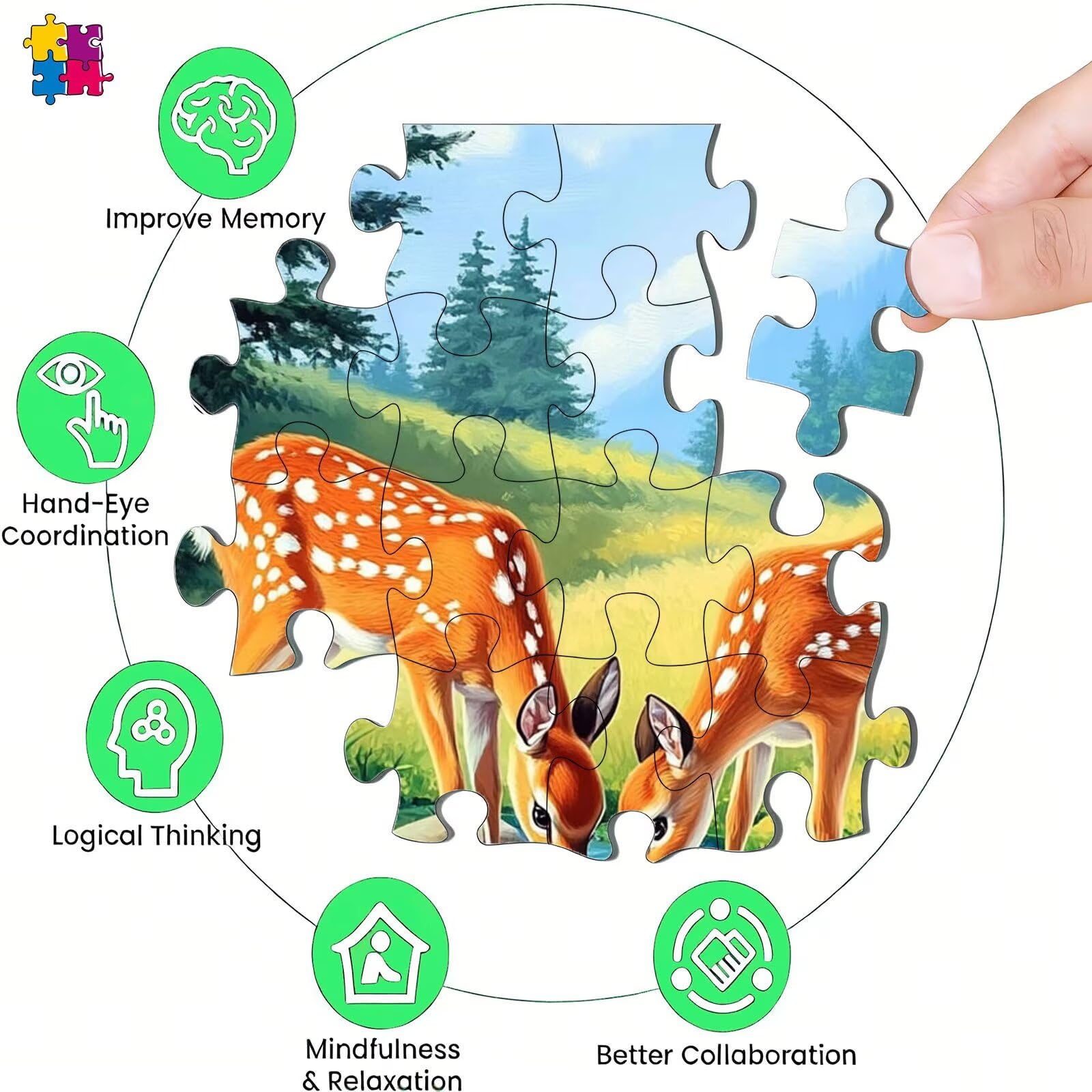 Puzzle 2000 sztuk leśnych jeleni (2), drewniane puzzle XXL 99,5 x 70,5 cm, puzzle dla dorosłych, pakowane z doskonałą pielęgnacją, stymuluje pamięć i koncentrację, puzzle 2000, pomysł na prezent dla