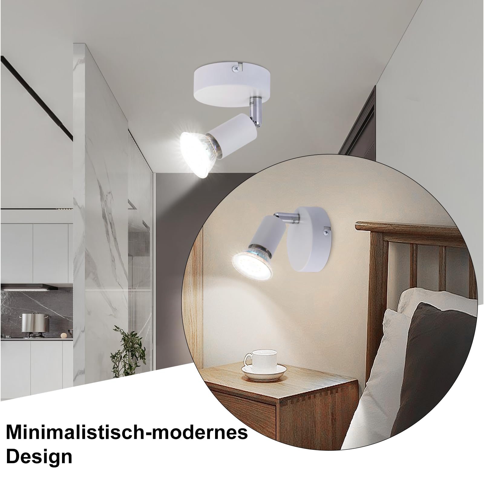 LED Lampara GU10 Foco Pared Lámpara Techo Blanco 2ER | Foco Orientable 330° Pasillo Pared Dormitorio Baño Cocina, Bombilla NO Incluida