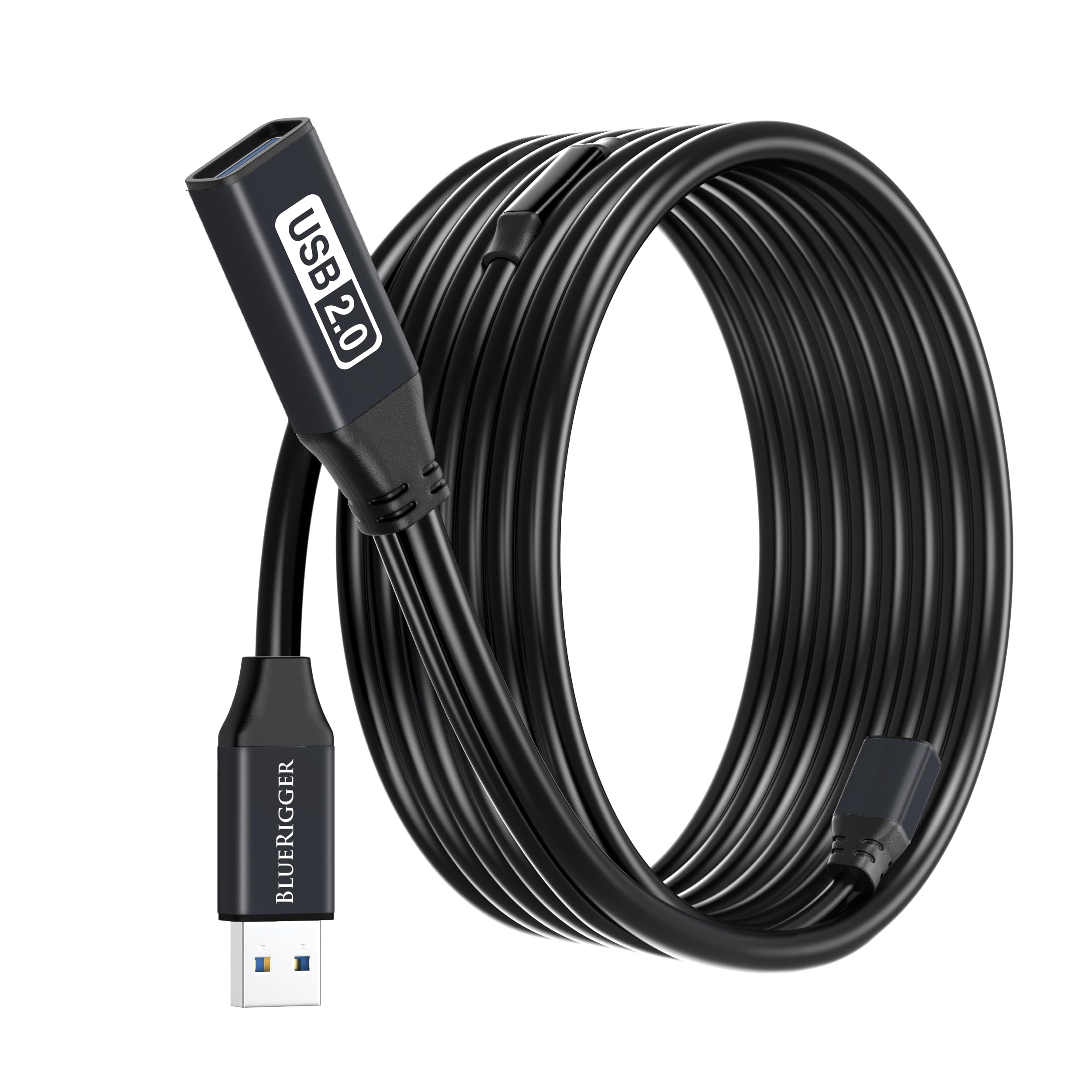 BlueRigger Câble d'extension USB (15 m, longue rallonge active USB 2.0, mâle vers femelle, répéteur, câble de transfert de données) - Pour consoles de jeux, imprimantes, appareils photo, claviers