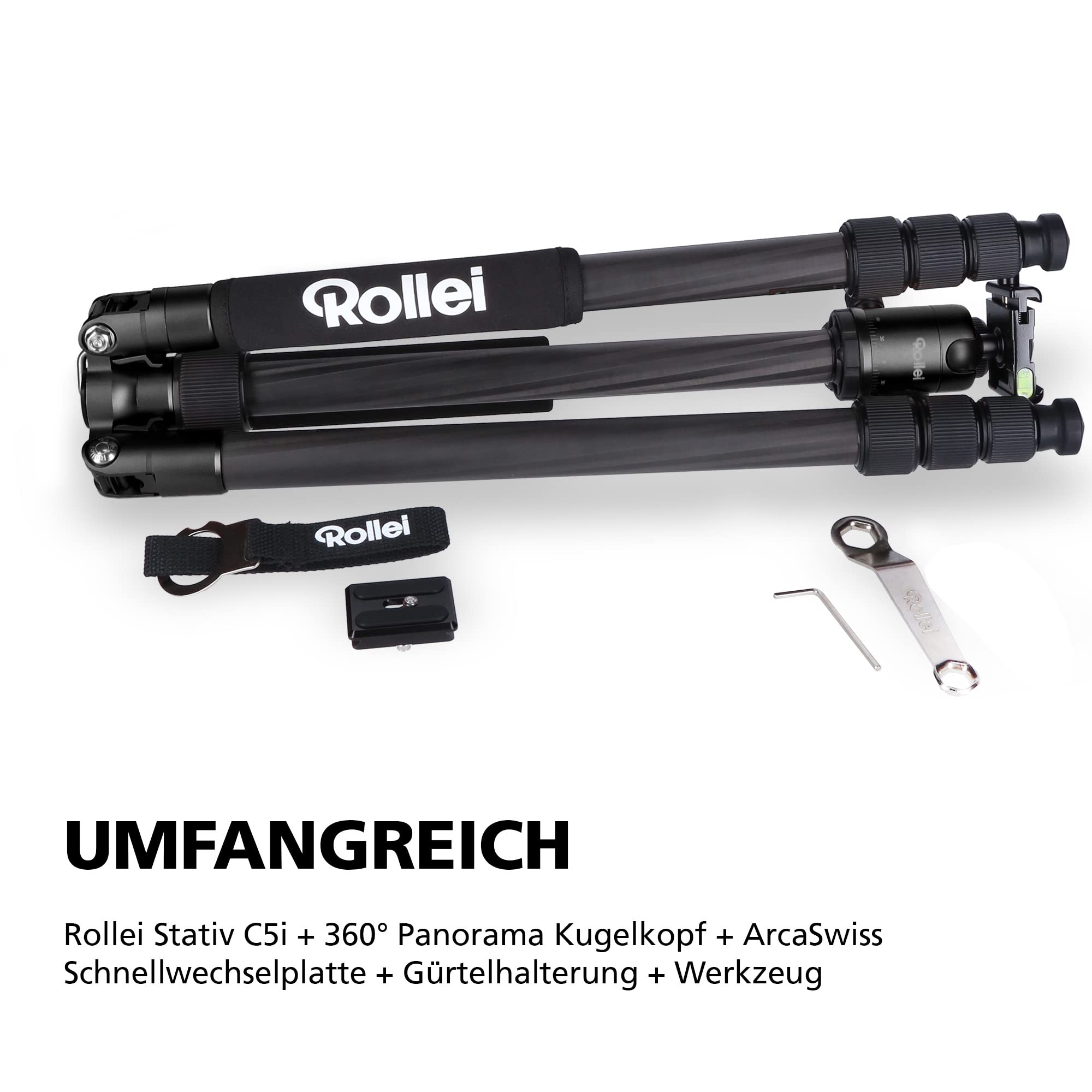 Rollei C5I Carbon Statyw, Wysokość 159 cm Czarny | Przenośny statyw 8 kg z uchwytem na telefon i głowicą kulistą 360° i kompaktowy monopod do aparatów i smartfonów