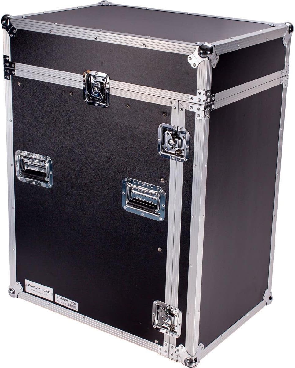DEEJAY LED Fly Drive Case 14u Space Slant Mixer Rack / 16u Space Vertical Rack System with Full AC Door with Caster Board - TBH14M16UW
